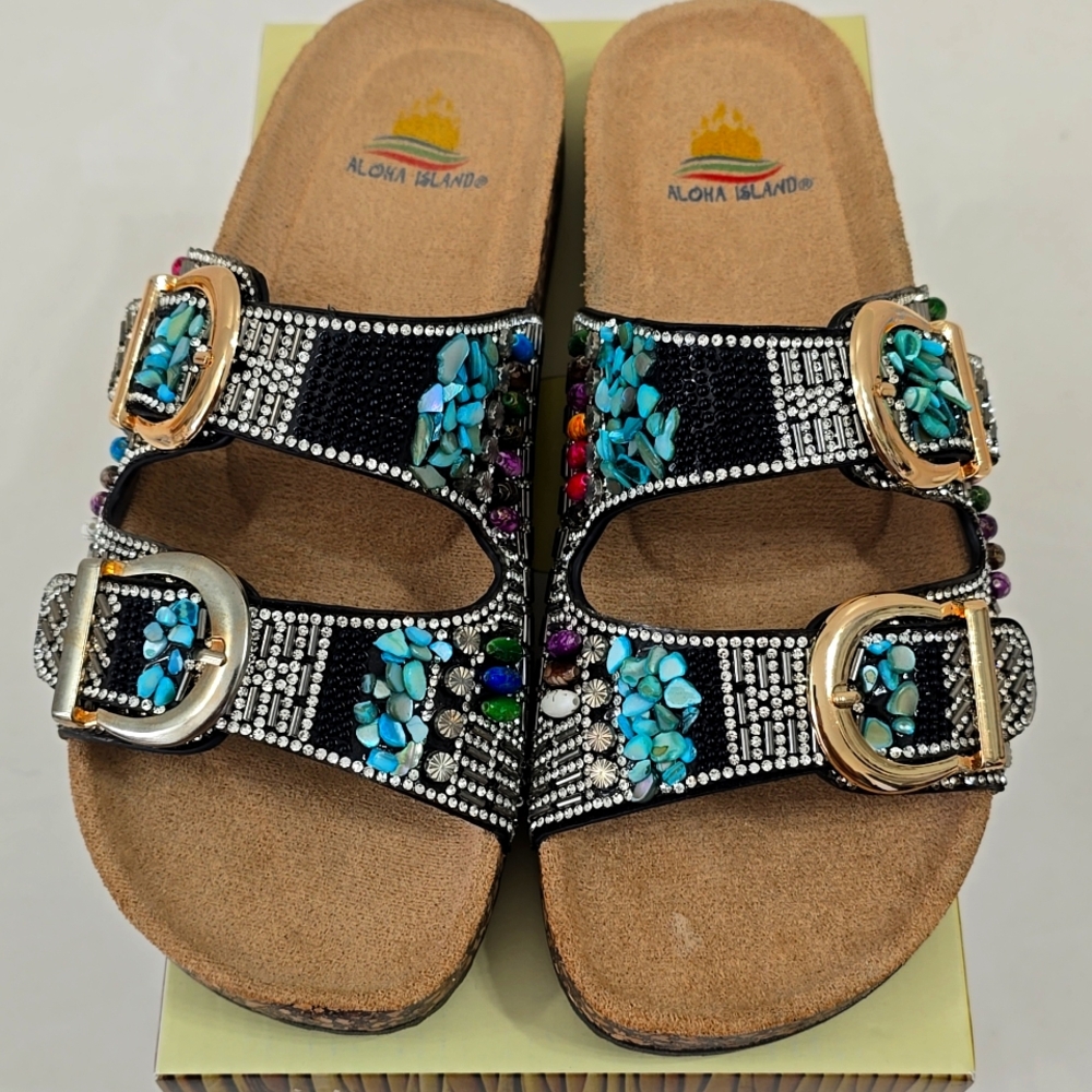 NWB Aloha Island Embellished Slide Sandals SZ 8 - Picture 2 of 10